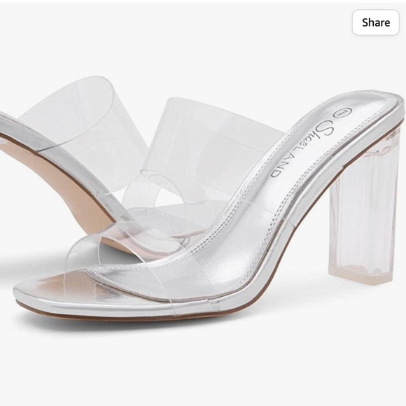 Shoe Land Brienna Women's Clear Block Heeled Slides Transparent Strap Dress - Picture 1 of 2
